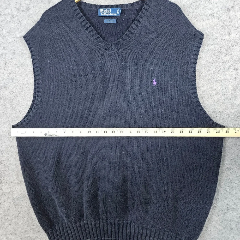 Polo Ralph Lauren Men's Size 2X Black V-Neck Cotton Knit Sweater Vest‎ Preppy